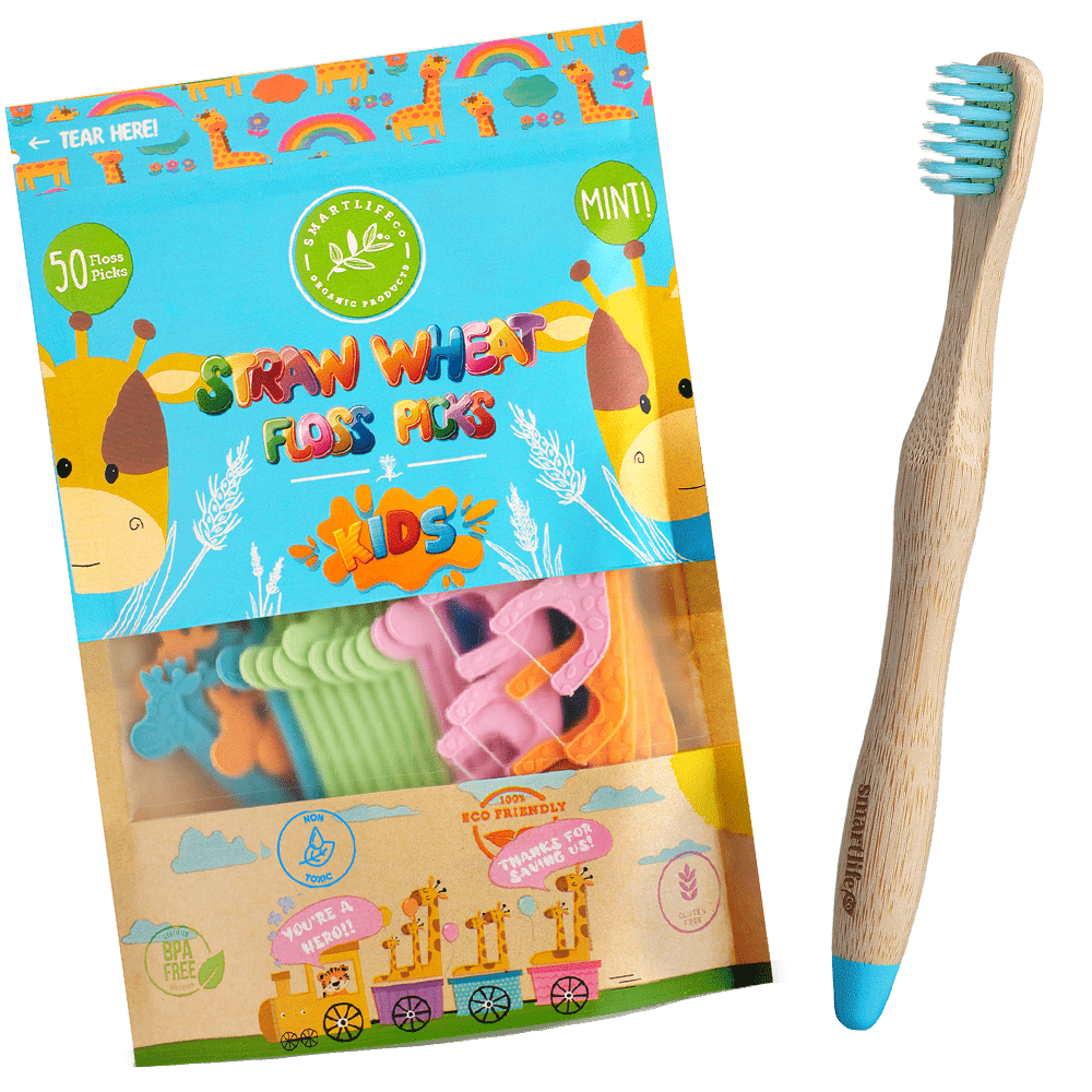 Kids Flossers With Bamboo Toothbrushes, var_mint